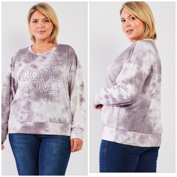 Gilli Tops - LAST 1❗️Plus Size GILLI Charcoal Tie-Dye French Terry Top